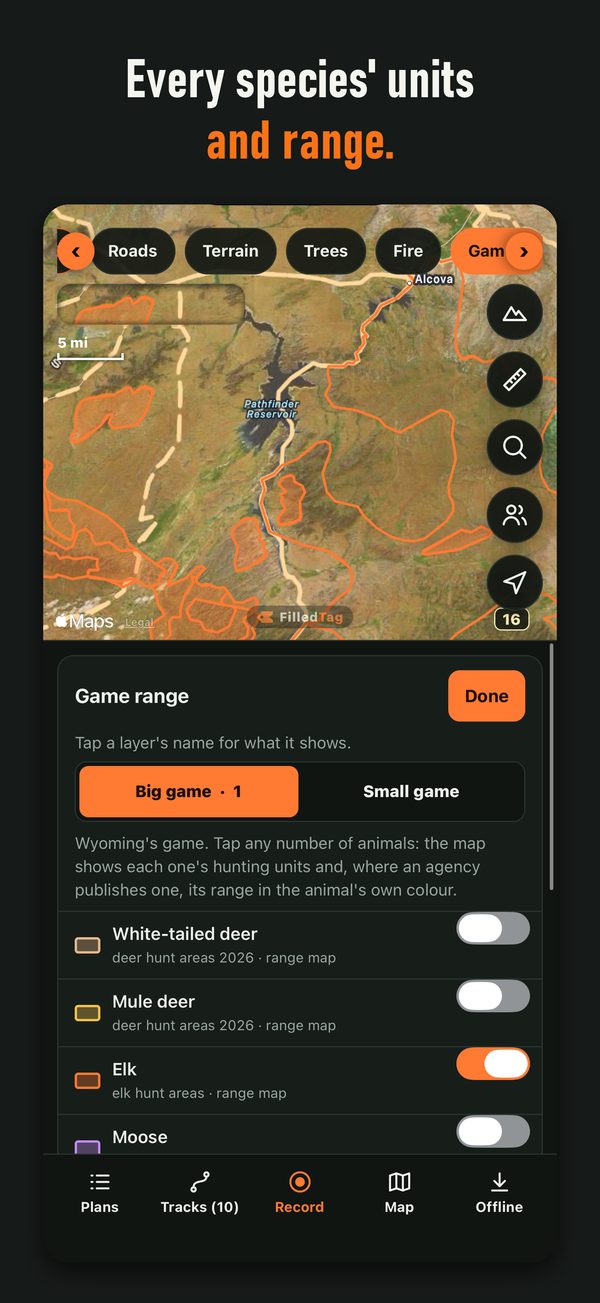 FilledTag app hunting map for every state